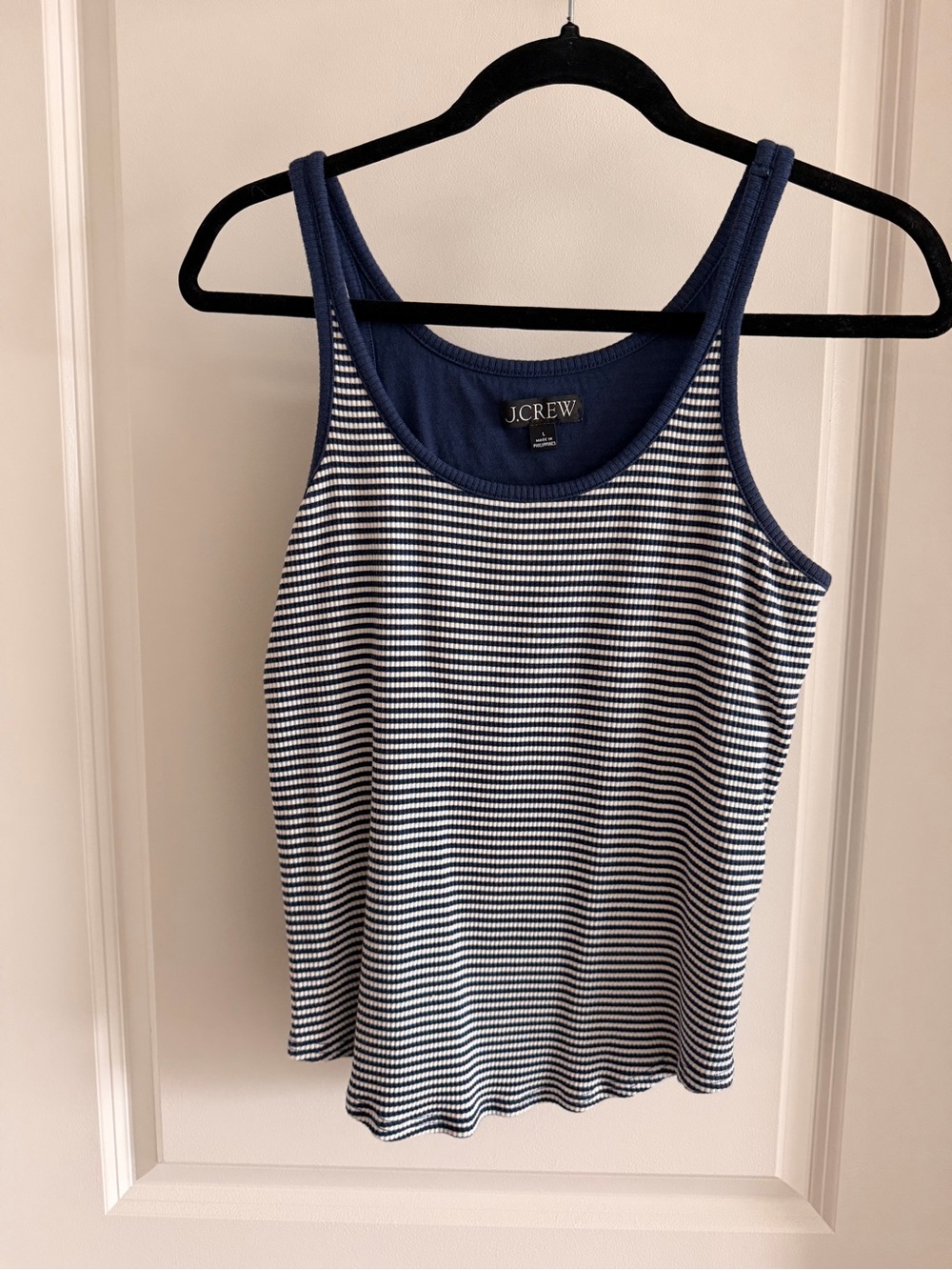 J. Crew Navy and White Micro-Striped Tank